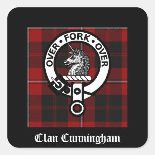Clan Cunningham Badge & Tartan Square Sticker