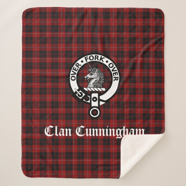 Clan Cunningham Crest Badge and Tartan Sherpa Blanket (Front)