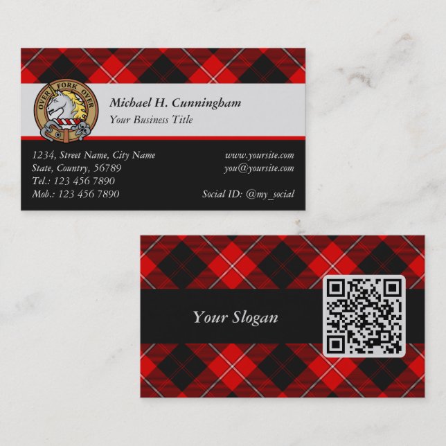 Clan Cunningham Crest over Tartan Business Card (Front/Back)