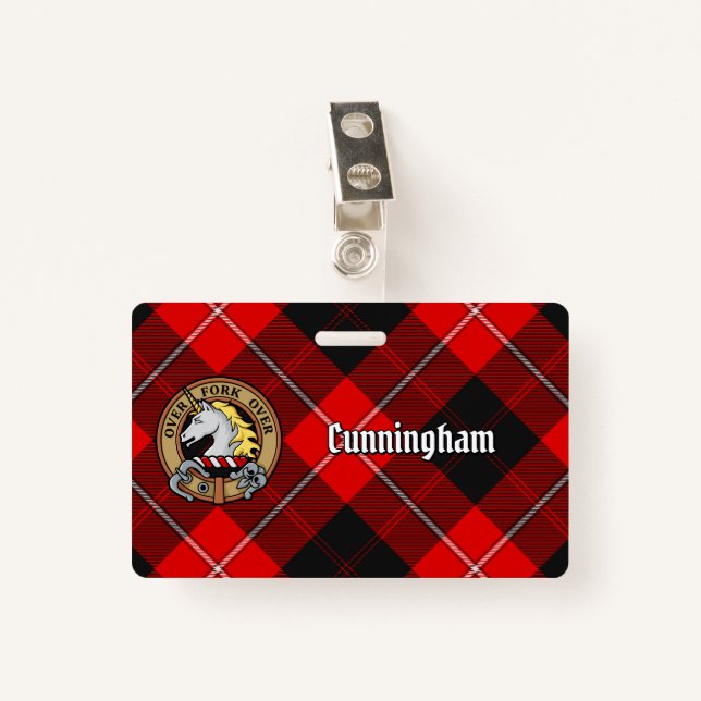 Clan Cunningham Crest over Tartan ID Badge (Front with Clip)