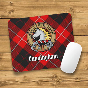 Clan Cunningham Crest over Tartan Mouse Mat