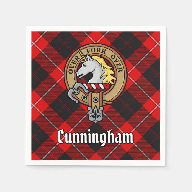 Clan Cunningham Crest over Tartan Napkin (Front)