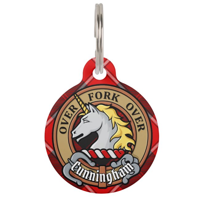 Clan Cunningham Crest over Tartan Pet Tag (Front)