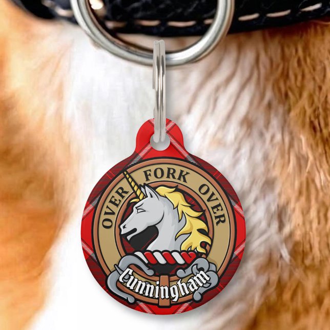 Clan Cunningham Crest over Tartan Pet Tag (Creator Uploaded)