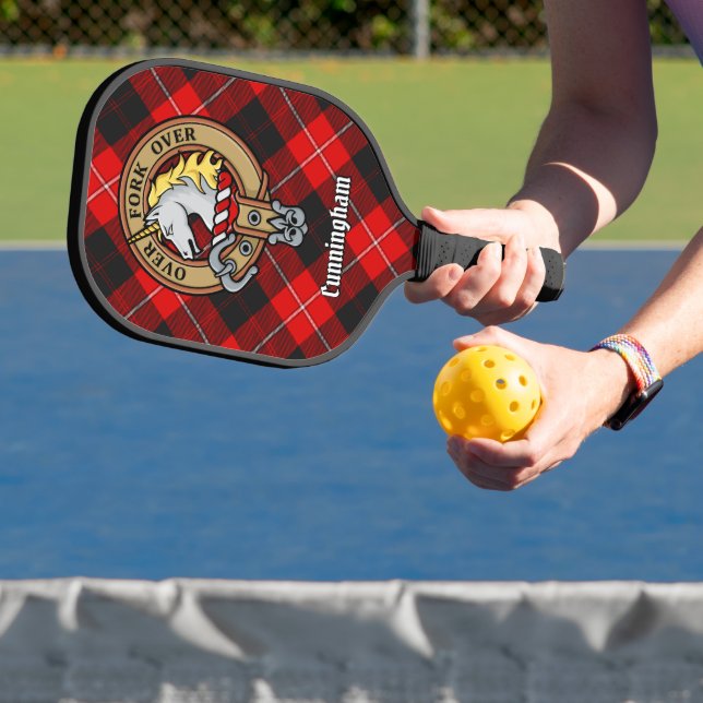 Clan Cunningham Crest over Tartan Pickleball Paddle (Insitu)