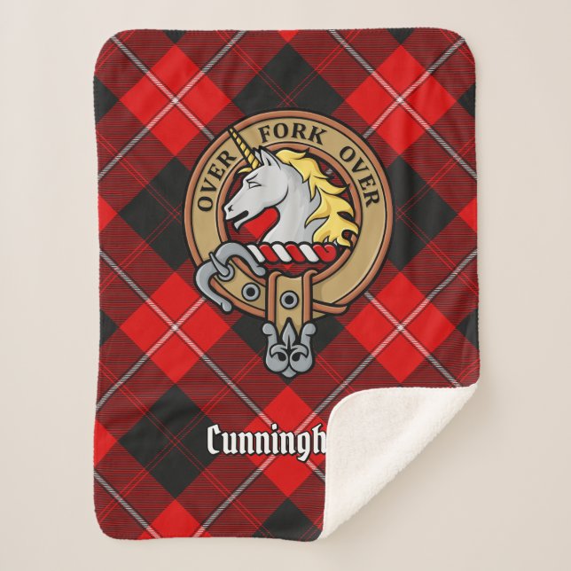 Clan Cunningham Crest over Tartan Sherpa Blanket (Front)
