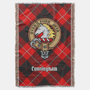 Clan Cunningham Crest over Tartan Throw Blanket