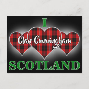 Clan Cunningham I Love Scotland Tartan Heart Postcard
