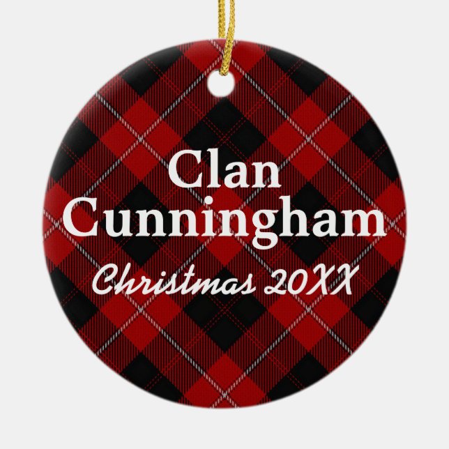 Clan Cunningham Scottish Tartan Ceramic Tree Decoration (Front)