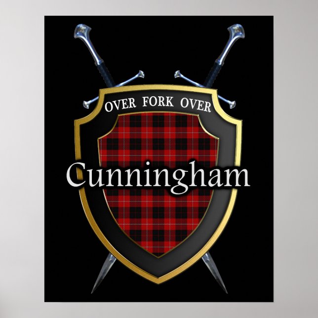 Clan Cunningham Tartan Scottish Shield & Swords Poster (Front)