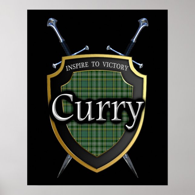 Clan Currie Curry Tartan Shield & Swords Print (Front)