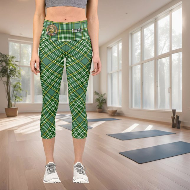 Clan Currie Lion Crest over Tartan Capri Leggings (Creator Uploaded)