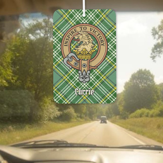 Clan Currie Lion Crest over Tartan Car Air Freshener (Creator Uploaded)