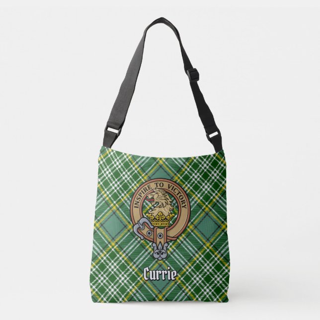 Clan Currie Lion Crest over Tartan Crossbody Bag (Front)