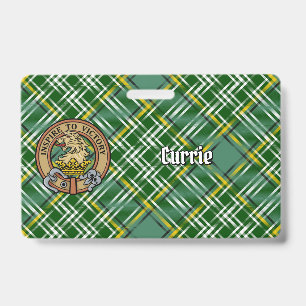 Clan Currie Lion Crest over Tartan ID Badge