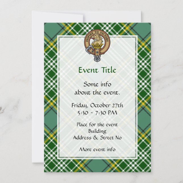 Clan Currie Lion Crest over Tartan Invitation (Front)