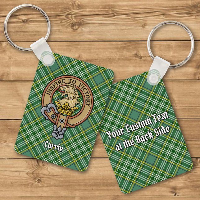 Clan Currie Lion Crest over Tartan Key Ring (Creator Uploaded)