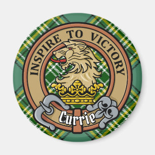 Clan Currie Lion Crest over Tartan Magnet