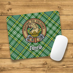 Clan Currie Lion Crest over Tartan Mouse Mat