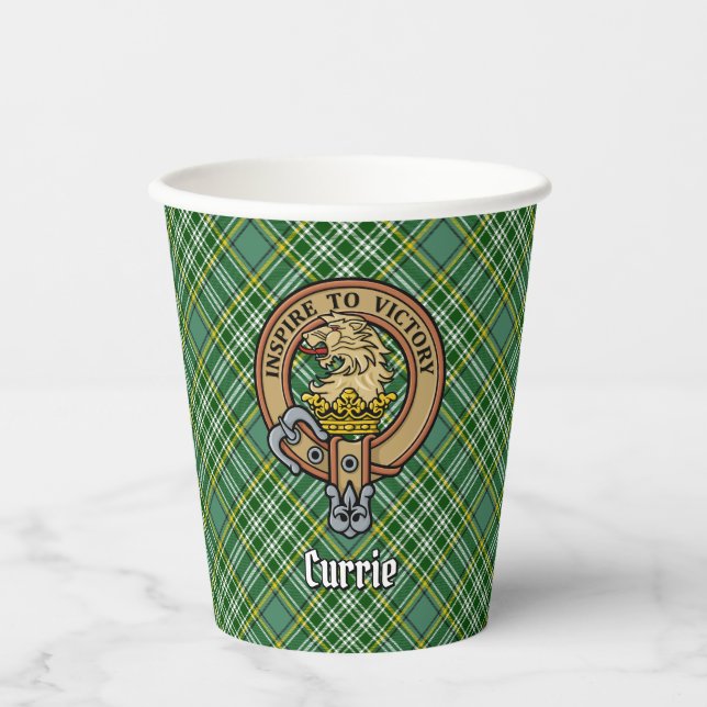 Clan Currie Lion Crest over Tartan Paper Cups (Front)