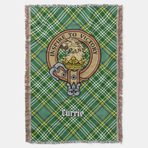 Clan Currie Lion Crest over Tartan Throw Blanket