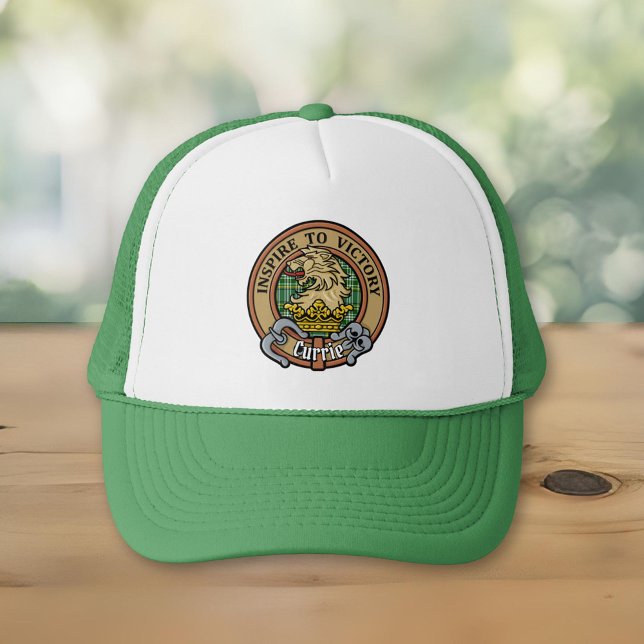 Clan Currie Lion Crest over Tartan Trucker Hat (Creator Uploaded)
