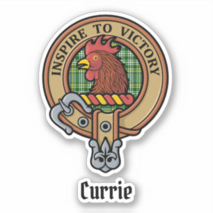 Clan Currie Rooster Crest over Tartan