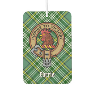 Clan Currie Rooster Crest over Tartan Car Air Freshener