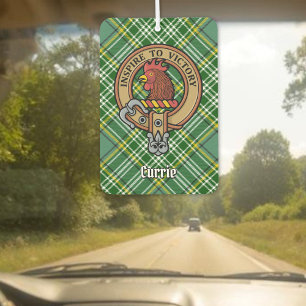 Clan Currie Rooster Crest over Tartan Car Air Freshener