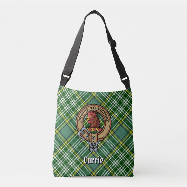 Clan Currie Rooster Crest over Tartan Crossbody Bag (Front)