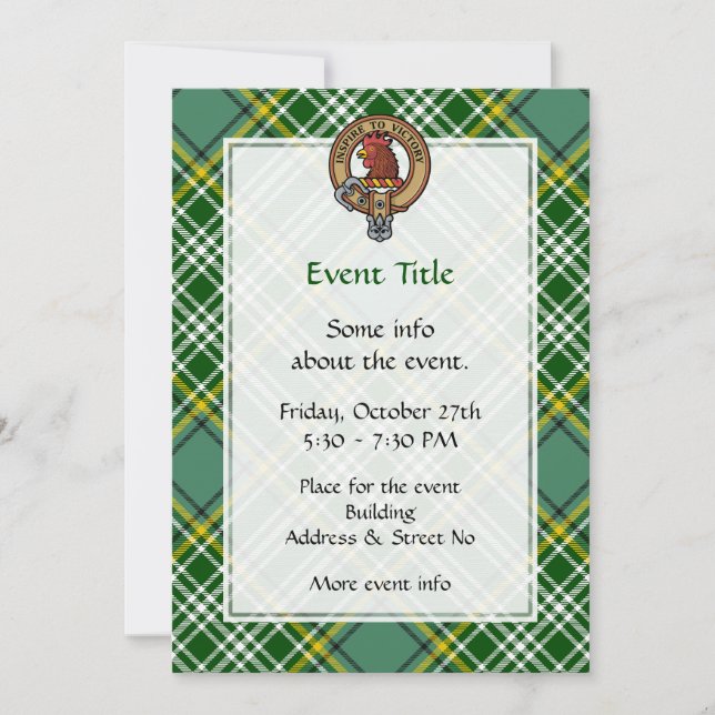 Clan Currie Rooster Crest over Tartan Invitation (Front)