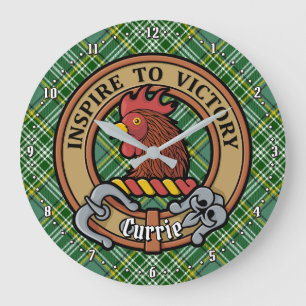 Clan Currie Rooster Crest over Tartan Large Clock