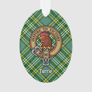 Clan Currie Rooster Crest over Tartan Ornament