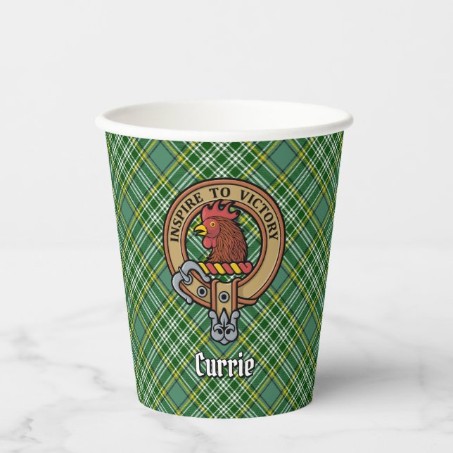 Clan Currie Rooster Crest over Tartan Paper Cups (Front)