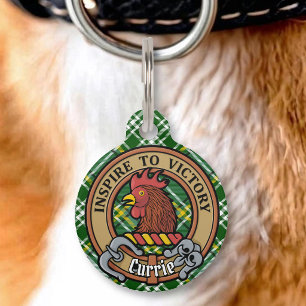 Clan Currie Rooster Crest over Tartan Pet Tag