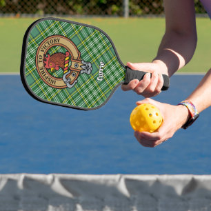 Clan Currie Rooster Crest over Tartan Pickleball Paddle