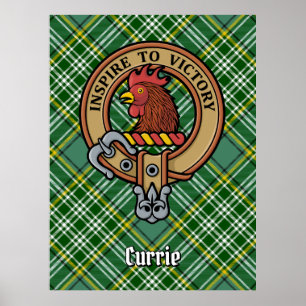 Clan Currie Rooster Crest over Tartan Poster