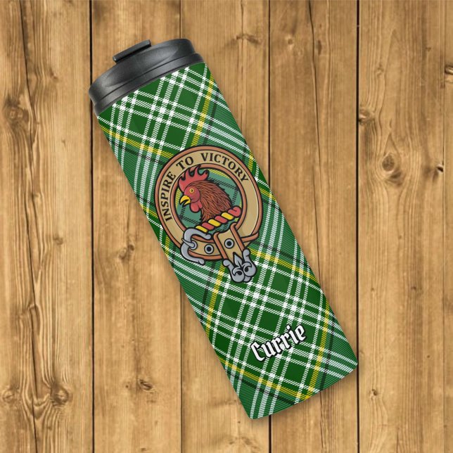 Clan Currie Rooster Crest over Tartan Thermal Tumbler (Creator Uploaded)