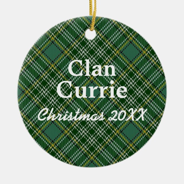 Clan Currie Scottish Tartan Ceramic Tree Decoration (Front)