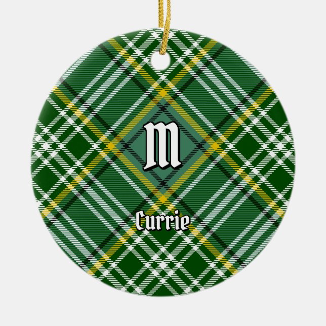 Clan Currie Tartan Ceramic Tree Decoration (Front)
