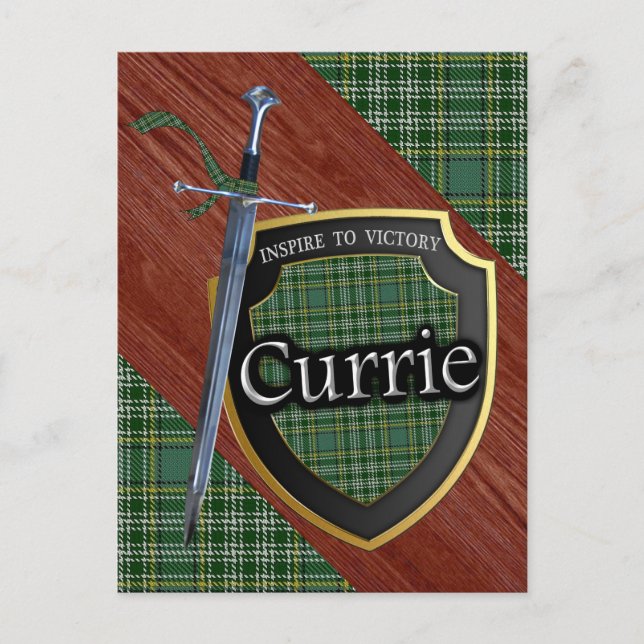 Clan Currie Tartan Sword & Shield Postcard (Front)