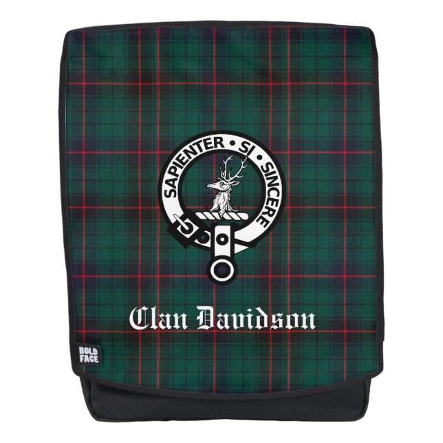 Clan Davidson Crest Badge and Tartan Backpack (Front)