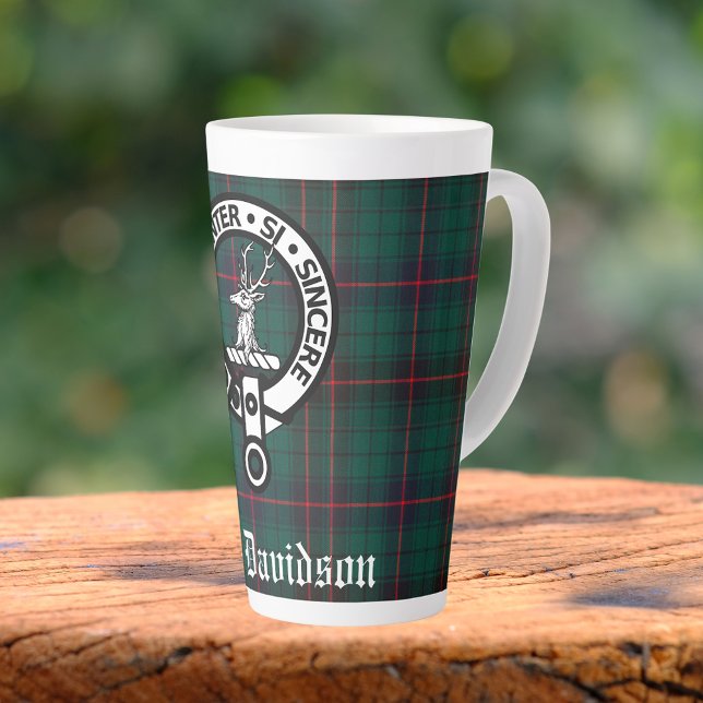 Clan Davidson Crest Badge and Tartan Customisable Latte Mug (Creator Uploaded)