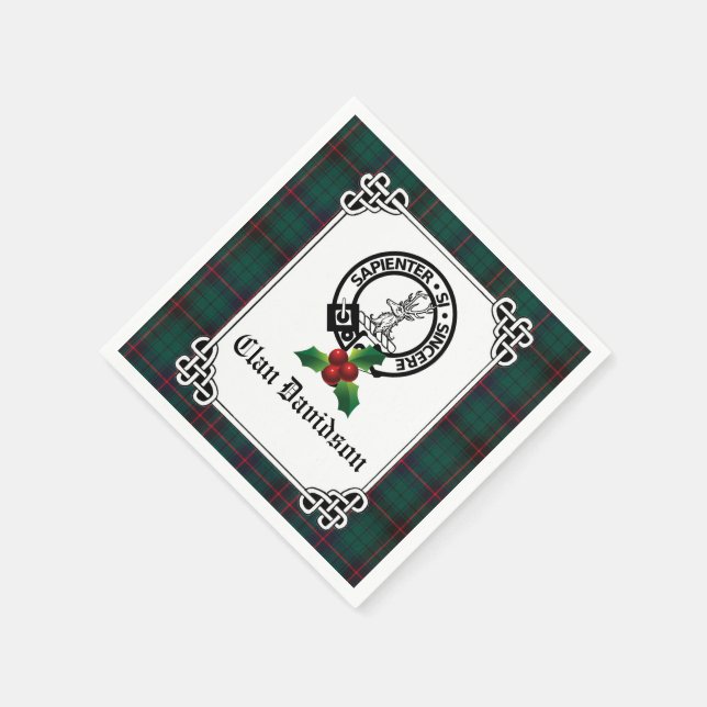 Clan Davidson Crest Badge & Tartan Holiday  Napkin (Corner)