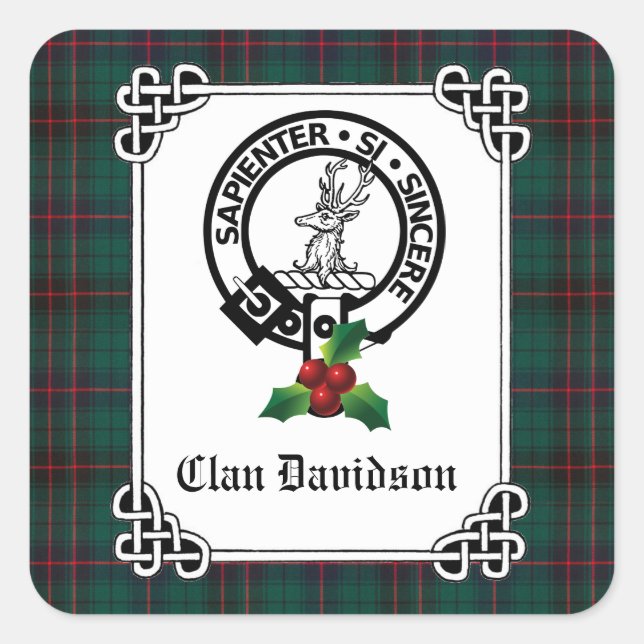 Clan Davidson Crest Badge & Tartan Holiday  Square Sticker (Front)