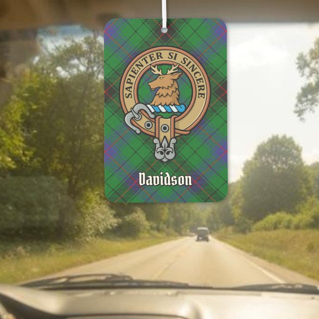 Clan Davidson Crest over Tartan Car Air Freshener (Creator Uploaded)