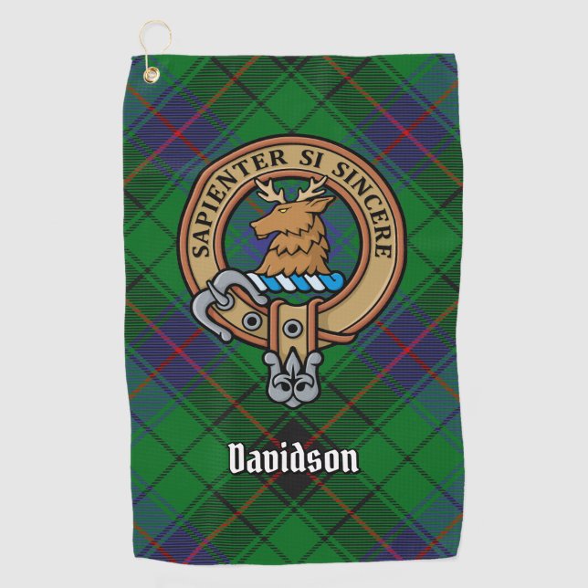 Clan Davidson Crest over Tartan Golf Towel (Front)