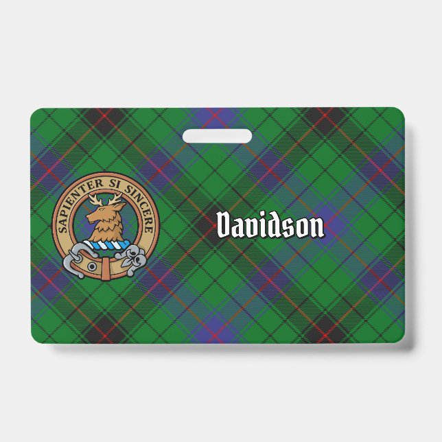 Clan Davidson Crest over Tartan ID Badge (Front)