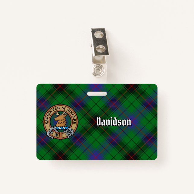 Clan Davidson Crest over Tartan ID Badge (Front with Clip)