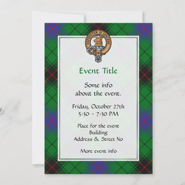 Clan Davidson Crest over Tartan Invitation (Front)